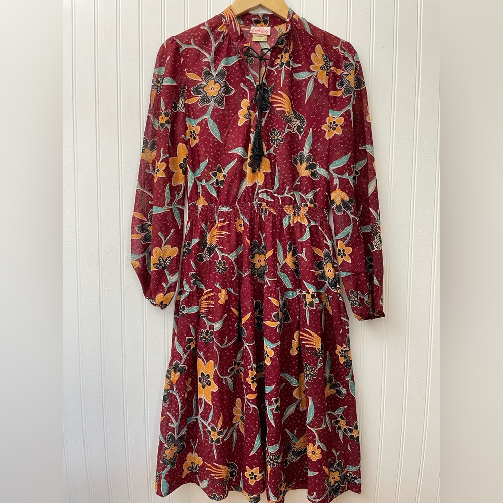 Vintage 70s midi boho floral dress size 12 peasant prairie retro flower power